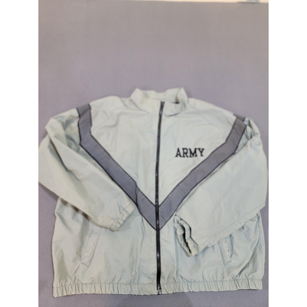 US Army PT Jacket Mens Gray Reflective Chevron Full Zip Windbreaker Training - Picture 1 of 15
